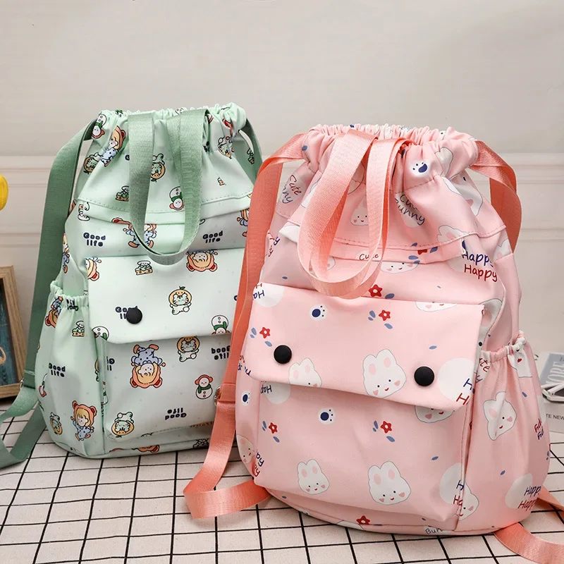 

New Drawstring Backpack Schoolbags for Students Girls Lightweight Cartoon Backpack Travel Bag Large Capacity Female Computer Bag