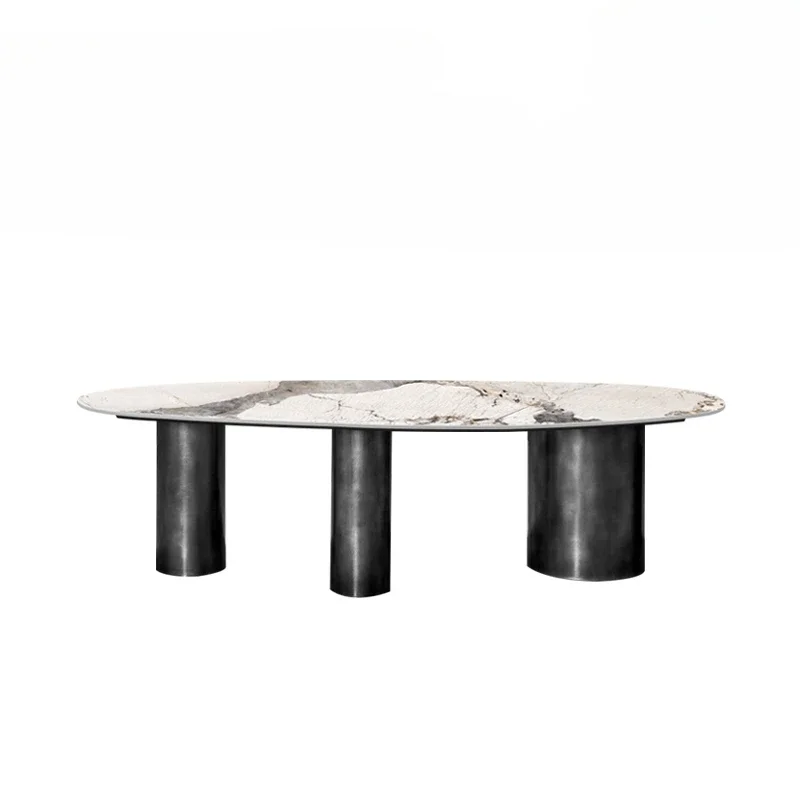 

Light and luxurious rock plate dining table with bright surface,simple style and luxurious rock plate marble.