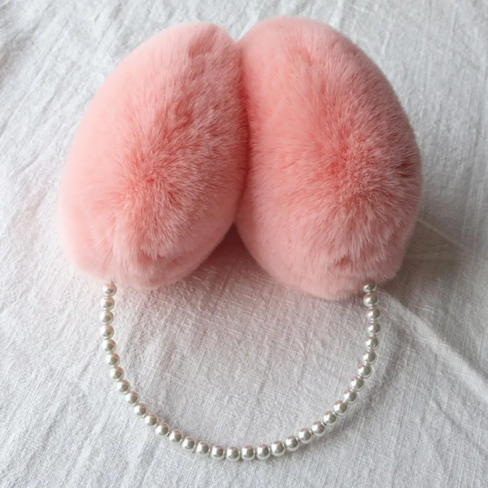 Thermal Insulation Earmuffs Cute Solid Color Plush Warm Earmuffs Girls Faux Pearls Winter Ear Warmer Soft Furry Ear Covers