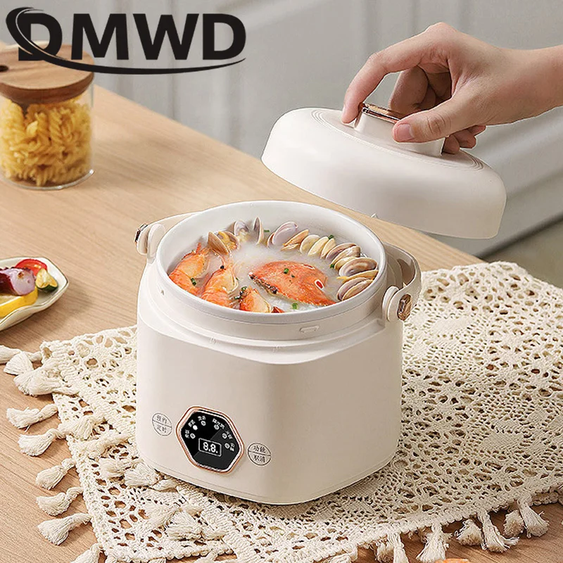 DMWD Electric Slow Cooker Ceramics Water Stew Pot Mini Baby Food Porridge Breakfast Stew Soup Boiler Reservation 1200ml