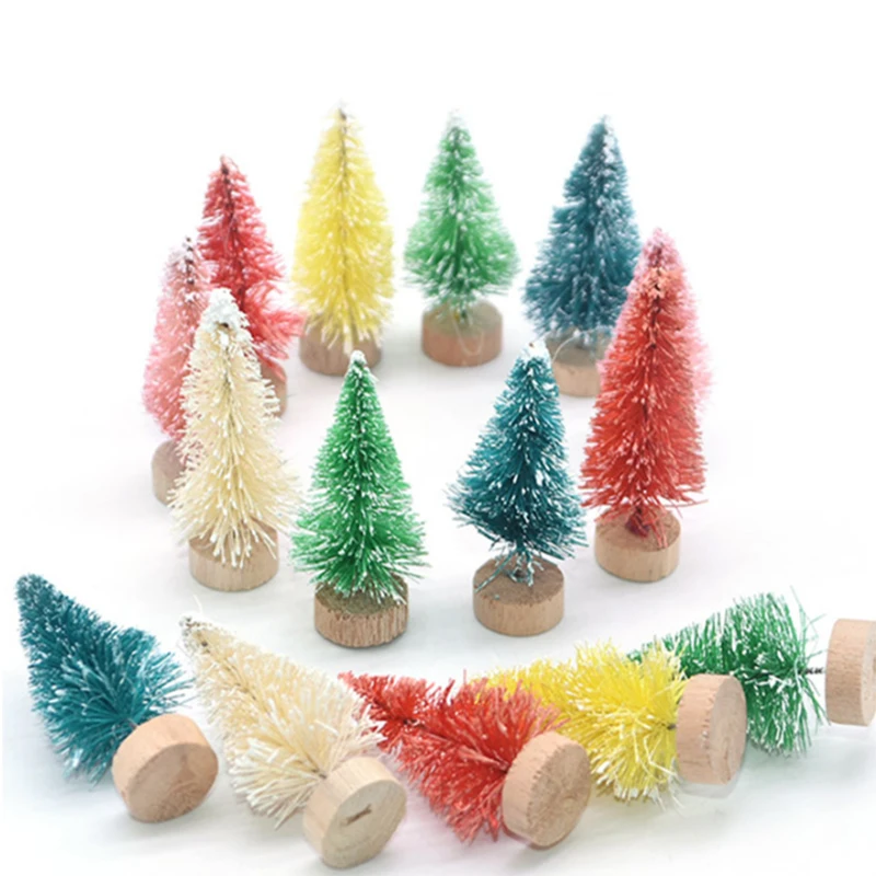 10-500Pcs Mini Christmas Tree Ornament Small Artificial Pine Sisal Snow Landscape Xmas Trees Christmas Tabletop Party Decor Gift