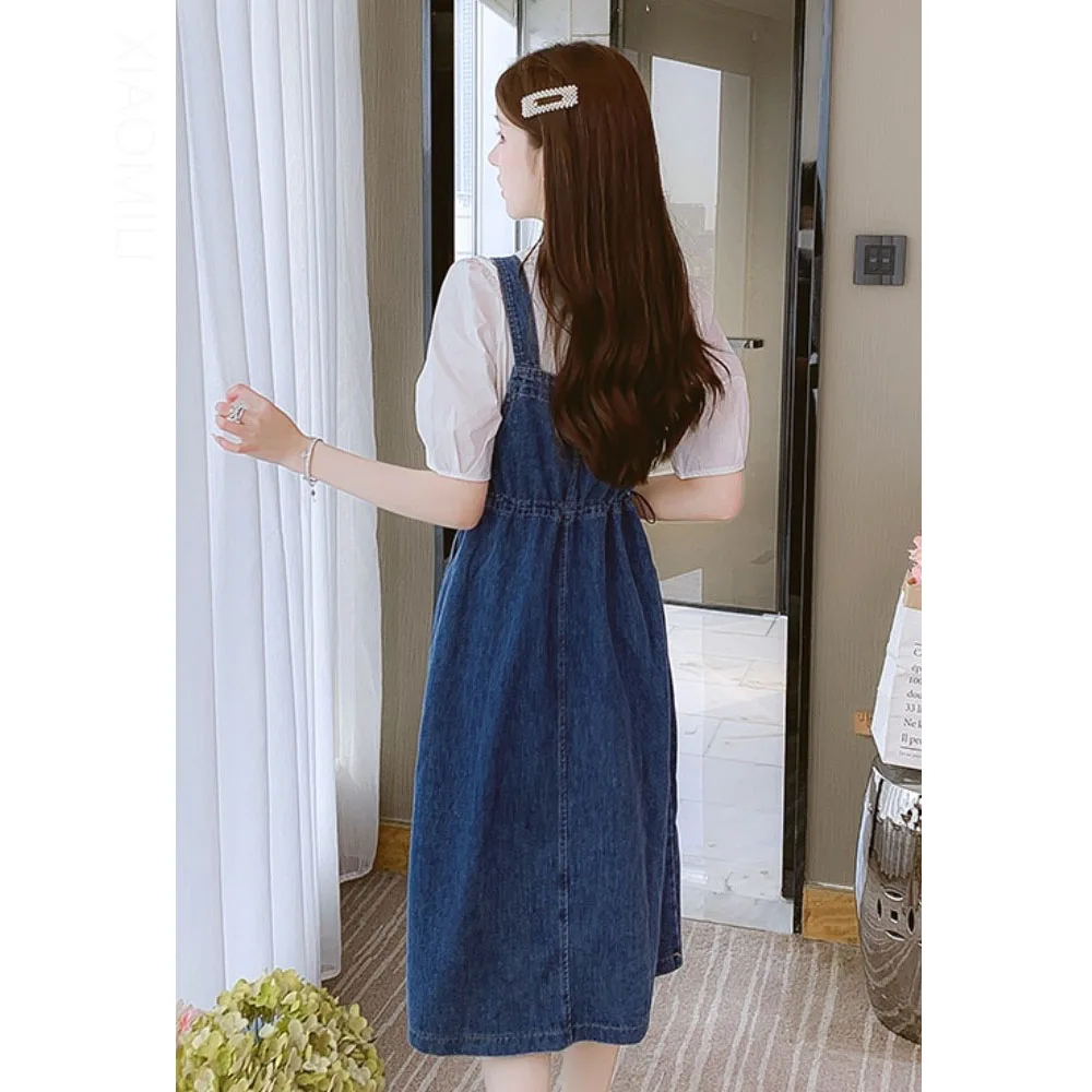 Korean Denim Strap Dress For Women 2023 Spring Summer Loose