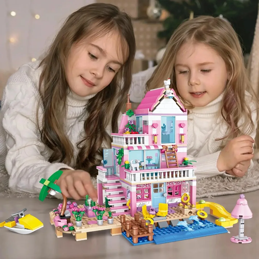 Friends City Baumhaus Sommerferien Villa Schloss Bausteine Garten Schwimmbad Modellfiguren Spielzeug für Kinder_voghion.com