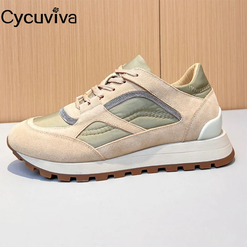 

Thick Sole Women Sneaker Patchwork Leather Platform Ladies Flat Shoes Designer Lace Up Runway Brand Daddy Shoe For Woman2023