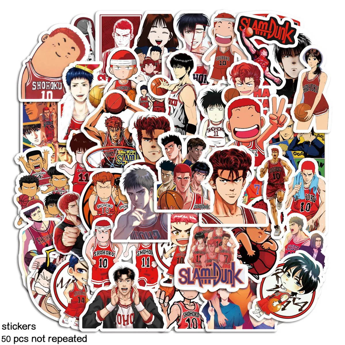 50pcs Slam Dunk Comic Style Anime Funny Sticker for Phone Scrapbook Notebook Laptop Diary Luggage Wall Car Cartoon Sticker 6 sheets pack cartoon comic character decor sticker album diary scrapbooking diy decorative stick label stationery sticker