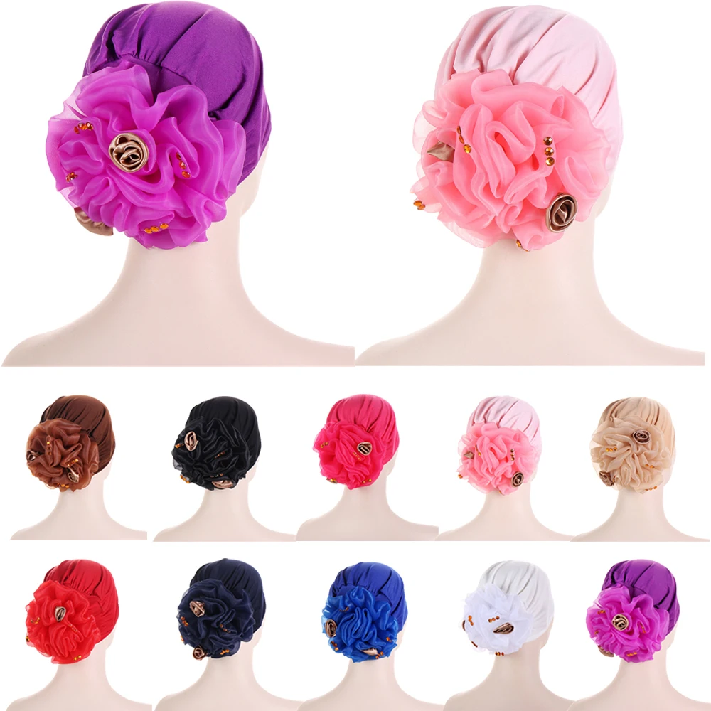 

Flower Turban Hat Fashion Muslim Hijab Female Underscarf Beanies Women's Hair Loss Cover Chemo Caps Head Wraps Headscarf Bonnet