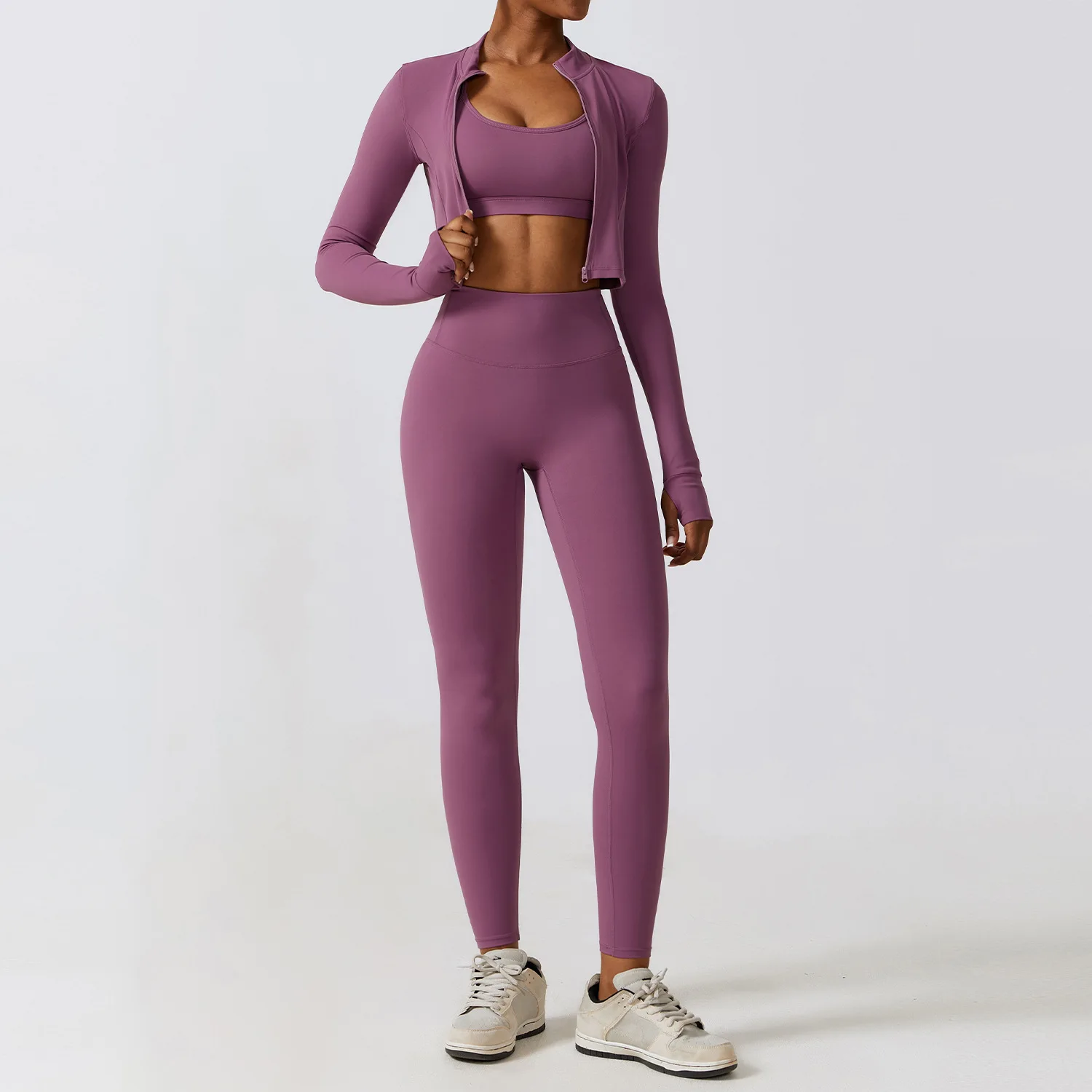 

Women's Yoga Set 3 Piece Sports Jacket Yoga Bra High Waist Yoga Sports Leggings Quick Dry Breathable Fitness Set