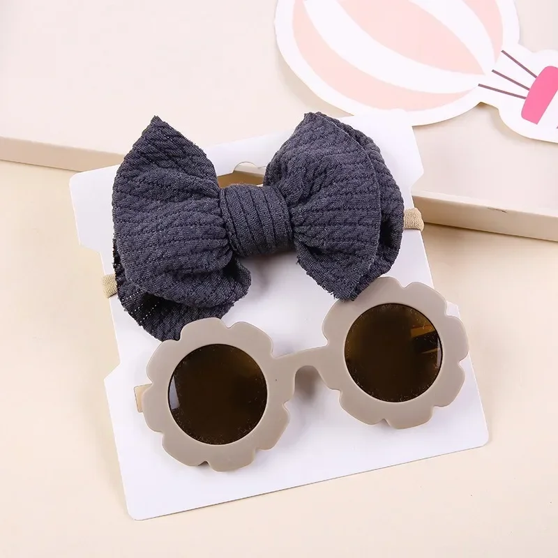 Baby Sunglasses with Hair Band Set Girls Kids Children Cute Cool Toy Shade Glasses Bows Headband for 0-3 Years Hair Accessories