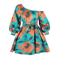 Sexy Shoulder Off Floral Dress Women 2021 Summer African Dashiki Print Dress African Party Dresses African Clothes for Women XL