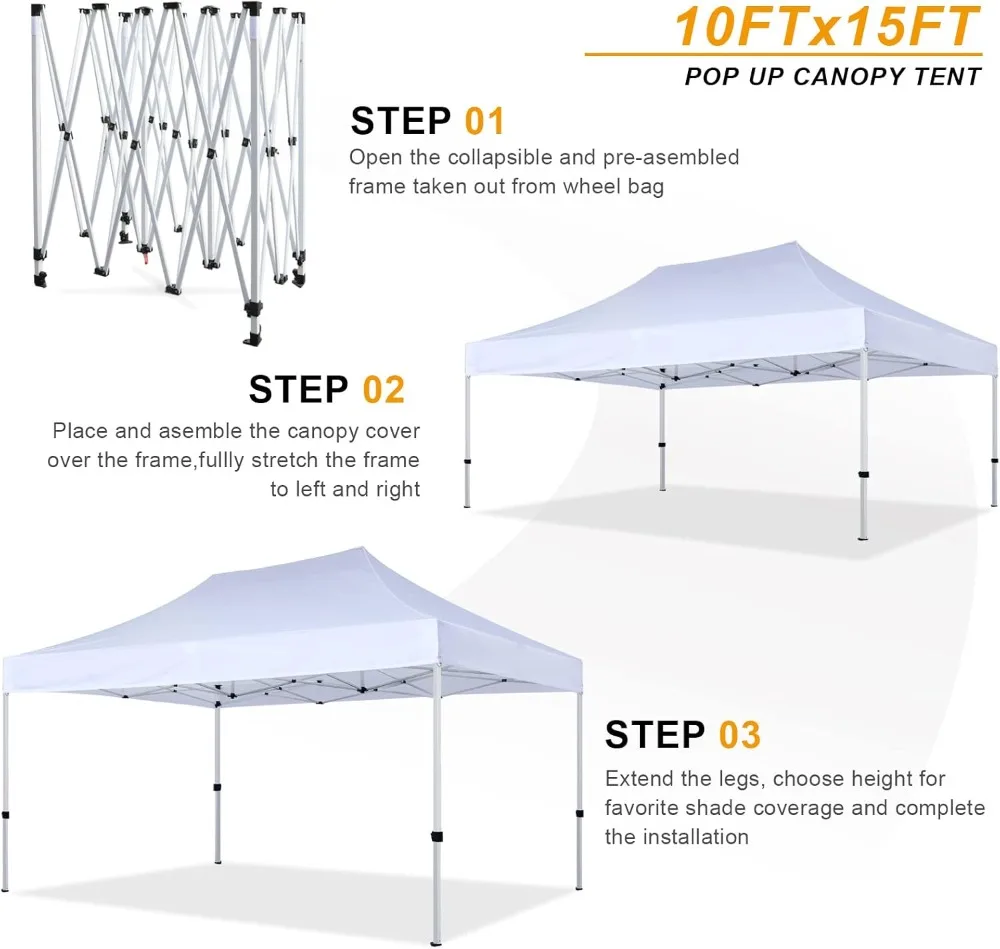 10x15FT Up Canopy Tent Outdoor Heavy Duty Commercial Sun Shelter, White
