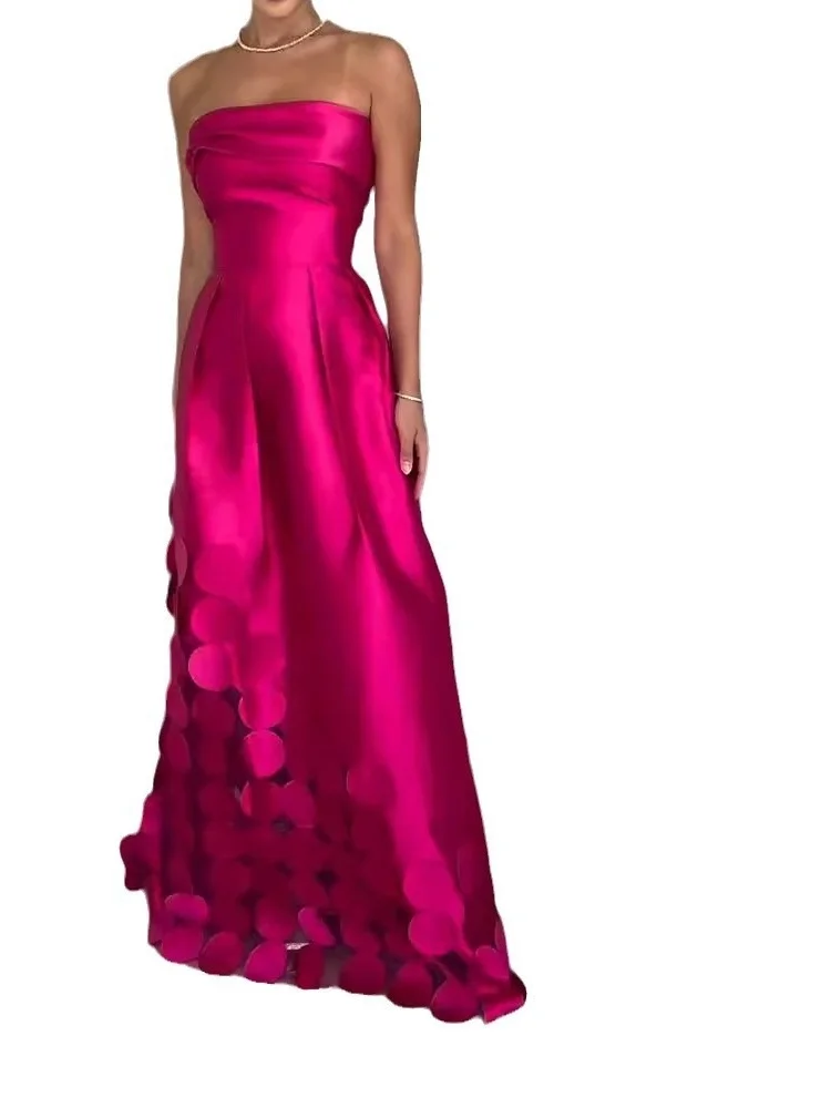 Wmstar Dress Women Wholesale New Design Sense Patchwork Round Satin Sexy Strapless High Waisted Evening One Piece Summer 2025