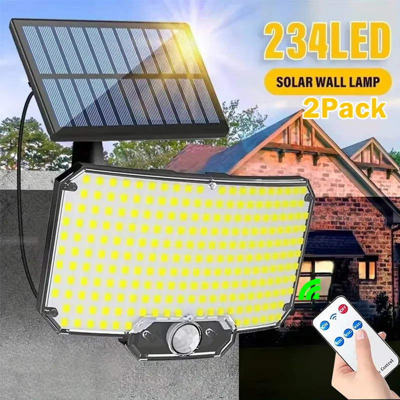 234 LED Solar Wall Lamp Motion Sensor Infrared Remote Control 3 Modes Patio Porch Garden Backyard Solar Outdoor Light