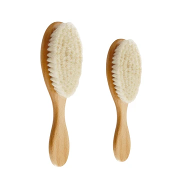 Nuova cura del bambino Spazzola in legno per bambini in pura lana naturale Spazzola per pettine Spazzola per capelli per bambini Spazzola per capelli per neonato Pettine per neonati Massaggiatore per la testa