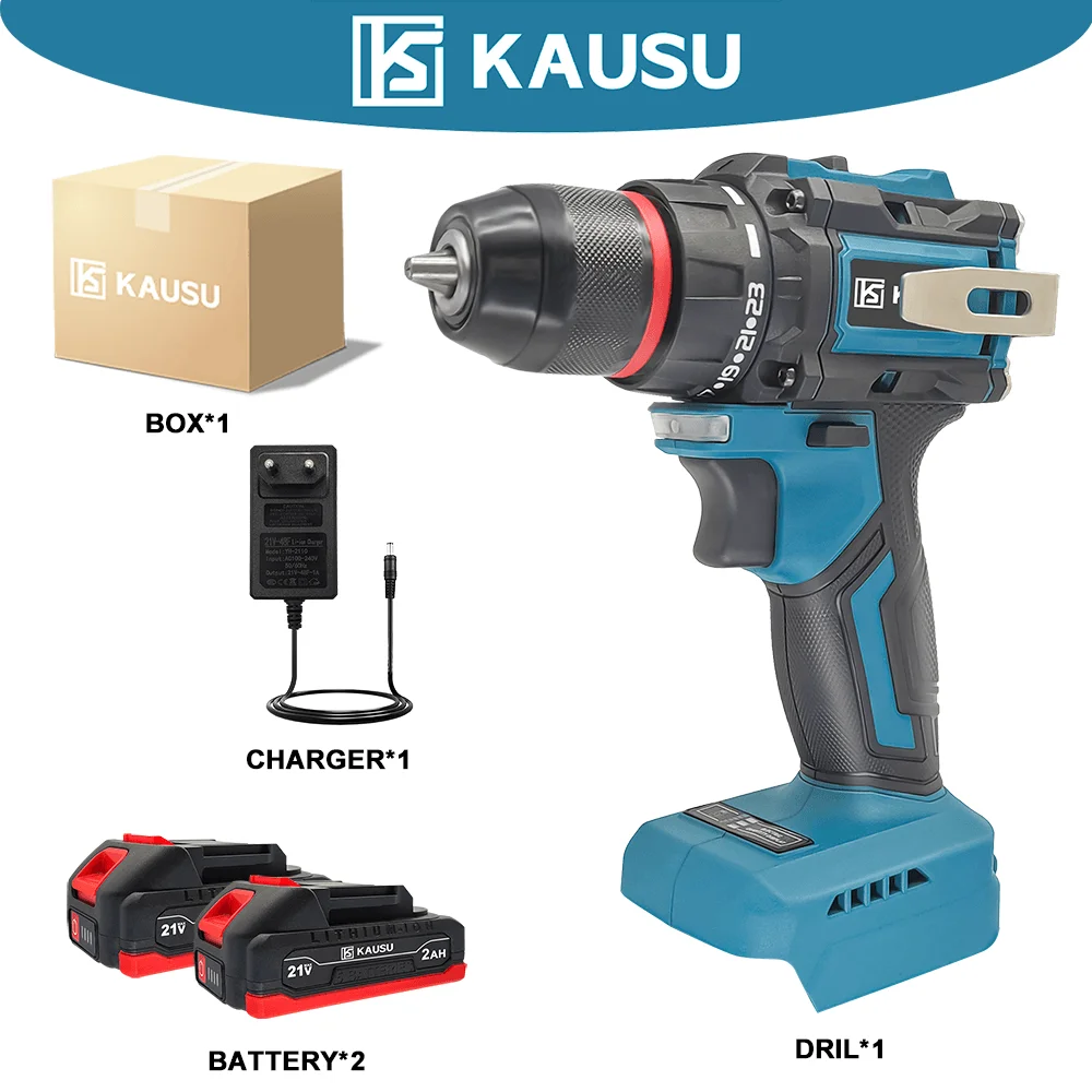 KAUSU Brushless Cordless Drill 10mm 23 1 Torque Setting Impact Screw Driver Multifunctional Power Tool Makita 18V Battery