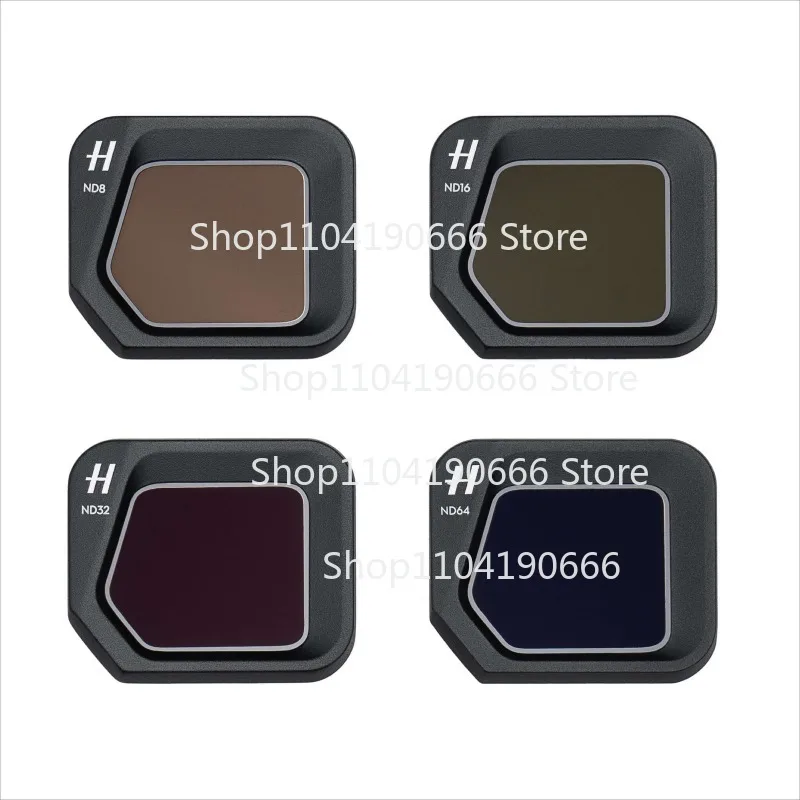 Quatre filtres ND disposés en éventail avec le DJI Mavic 3 Classic en arrière-plan.