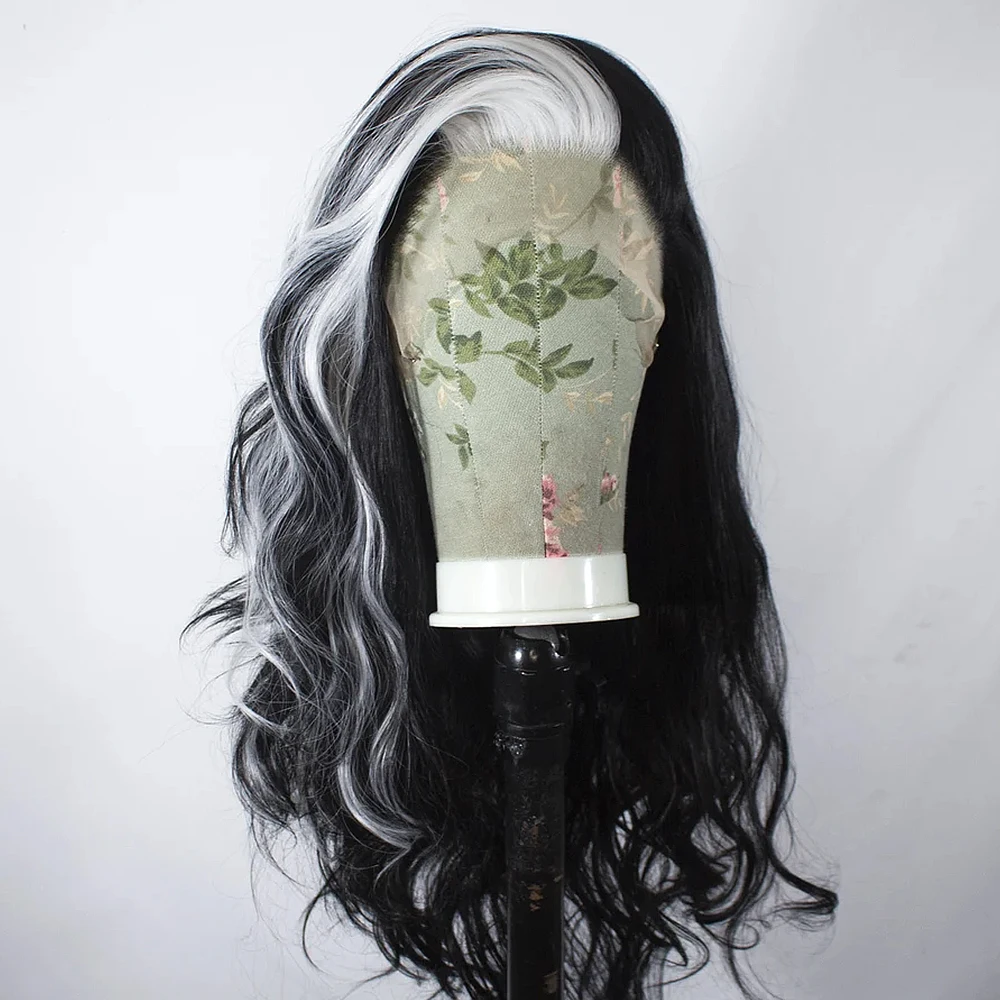 Białe peruki z syntetyczna koronka dla kobiet bezklejowe czarna peruka naturalną linią włosów koronkowe z przodu wolna część Cosplay