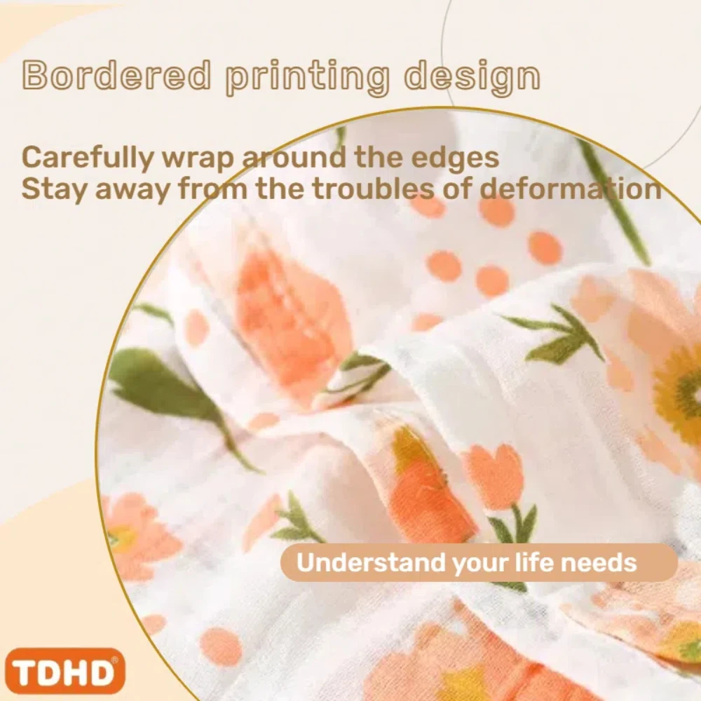 TDHD  Baby printed cotton muslin Blanket Soft Skin cartoon print swaddle blanket suitable for home and out 2