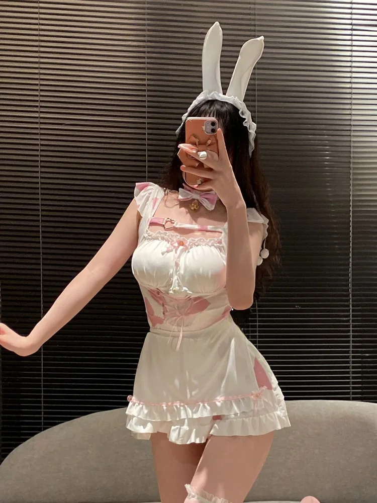 Naughty Sexy Lingerie Cute Lolita Lace Sling Sleepwear Sexy Bra Porn Transparent Skirt Set Bodysuit Women Hot Underwear Set
