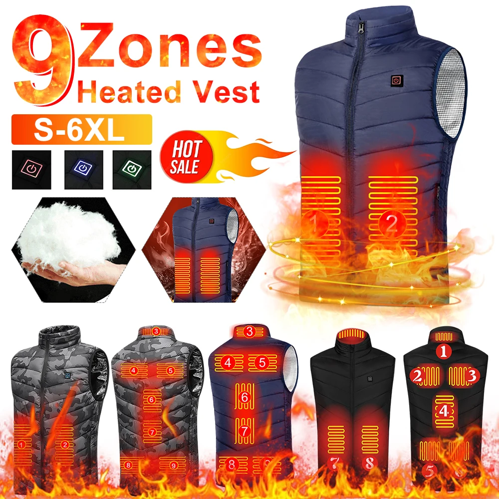 9 Areas Electric Heated Vest USB Winter Heating Jackets Washable Thermal Waistcoat Men Women Sportswear for Outdoor Hiking Campi