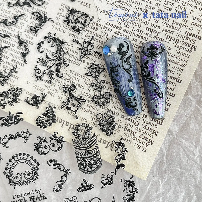 

[Meow.Sensei] Brand Tata Cooperation Relief Nail Stickers Paper Japanese Nail Sticker Nail Stickers Black Baroque