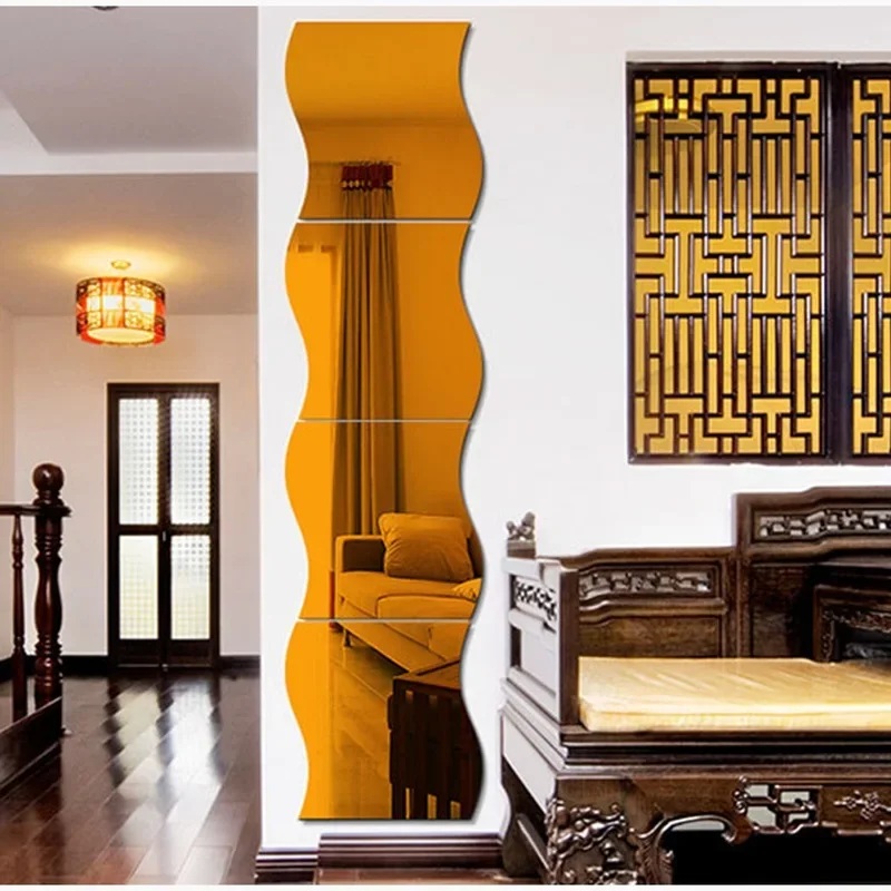 10 Pieces of Wave Combination Mirror Three-dimensional Wall Sticker 3D Mirror Mural Modern Artist Living Room Bedroom Decoration wall sticker mirror wall sticker