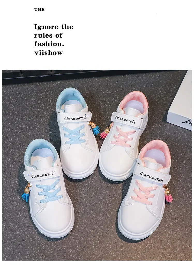 Description Picture 6 of itemKid's Four Season Fashion Lovely Tassels Small White Shoes Cartoon Print Cute Casual Sneakers Children Trend Board Shoes