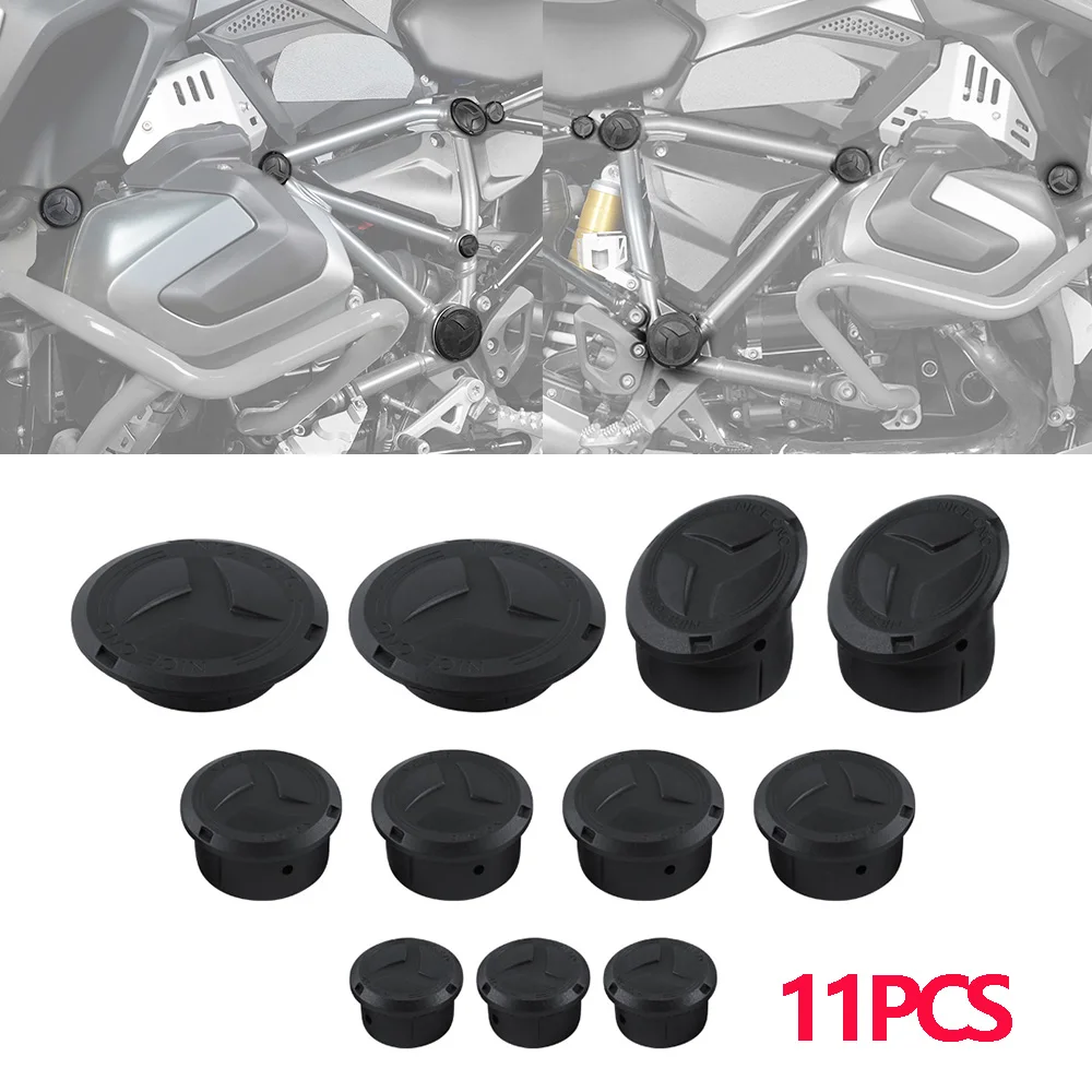 9-Piece Frame Hole Cover Kit For BMW R1200GS/1250GS LC – Black Plastic Frame Plugs