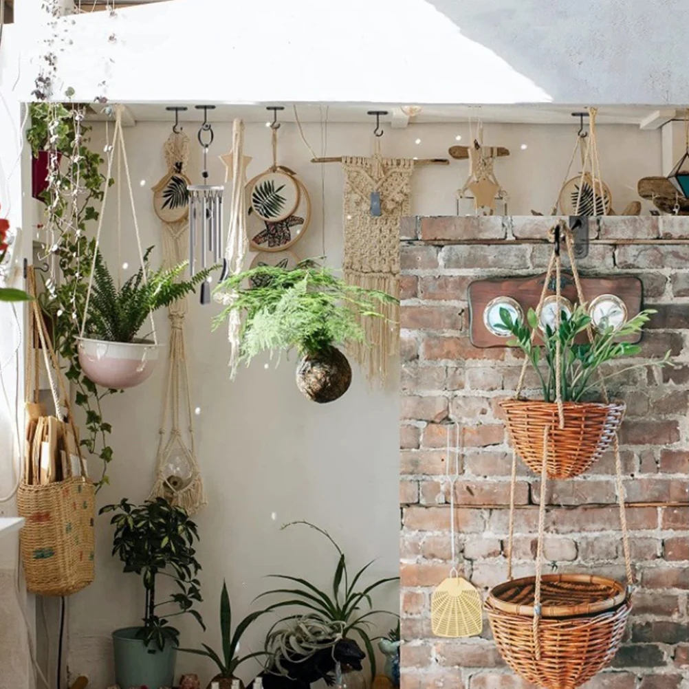 2Pcs Wall Hooks Iron Hanger Outdoor Planter Bracket Heavy Duty Plant Shelves Flower Basket Holder Clothes Rack Garden Light