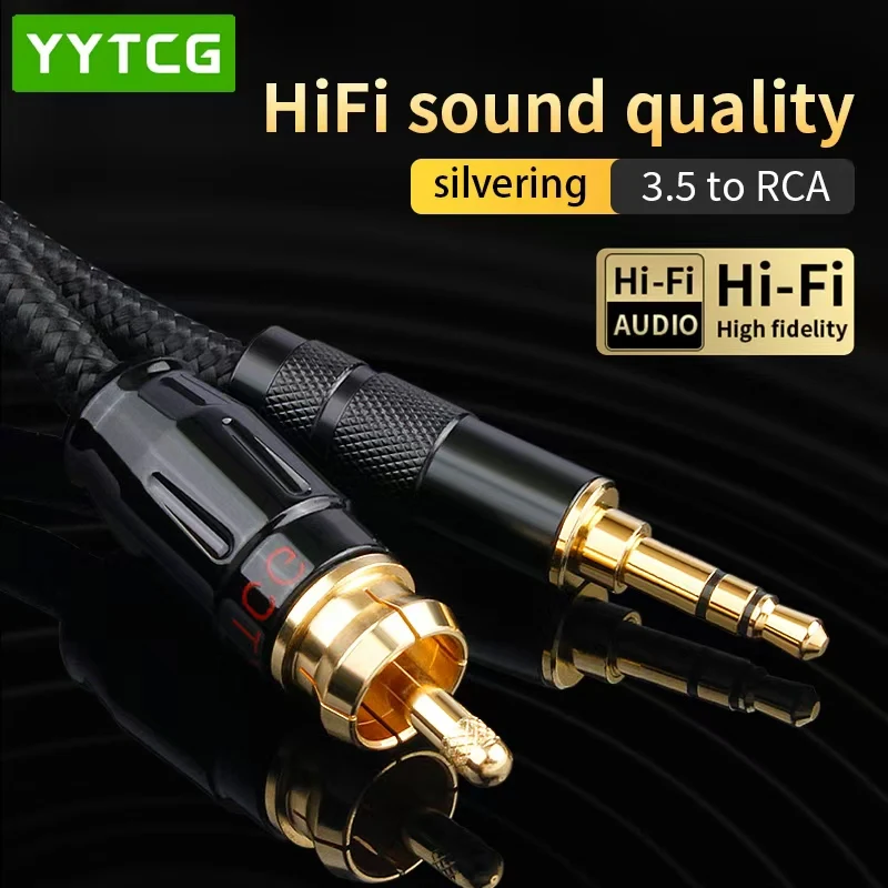 HIFI Mini Jack Cavo Audio Da 3.5mm A RCA Per Telefono Cellulare Cuffie Latop TV Amplificatore DVD Soundbox Cavo Placcato Argento - Foto 5