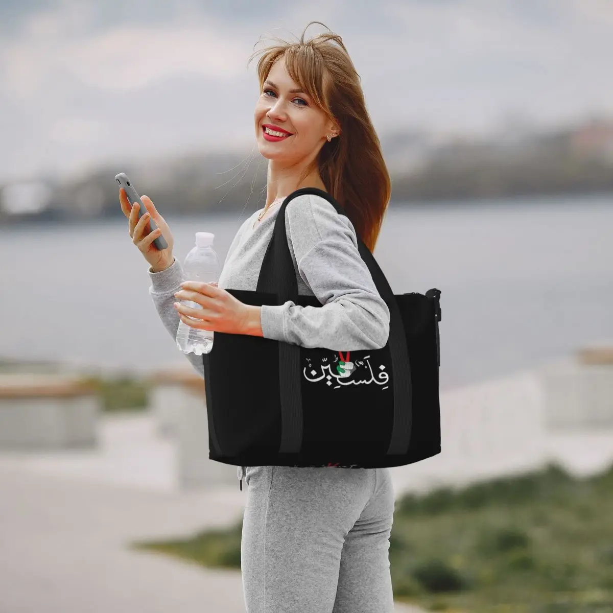 Grocery Tote Shopping Bag Travel Bags Leisure Bag Canvas Tote Bag Palestinian Flag Arabic Calligraphy Name