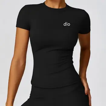 Yoga clothing women's running sports T-shirt summer short sleeved round neck breathable elastic gym yoga slimming sports top 1