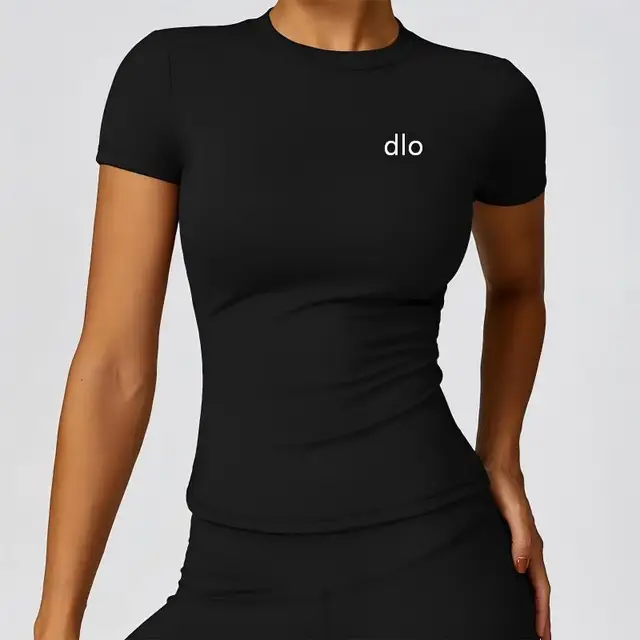 Vêtements de yoga pour femmes, T-shirt de sport à manches courtes, col rond, respirant, élastique, pour la gym, le yoga, amincissant, haut de sport d'été 1