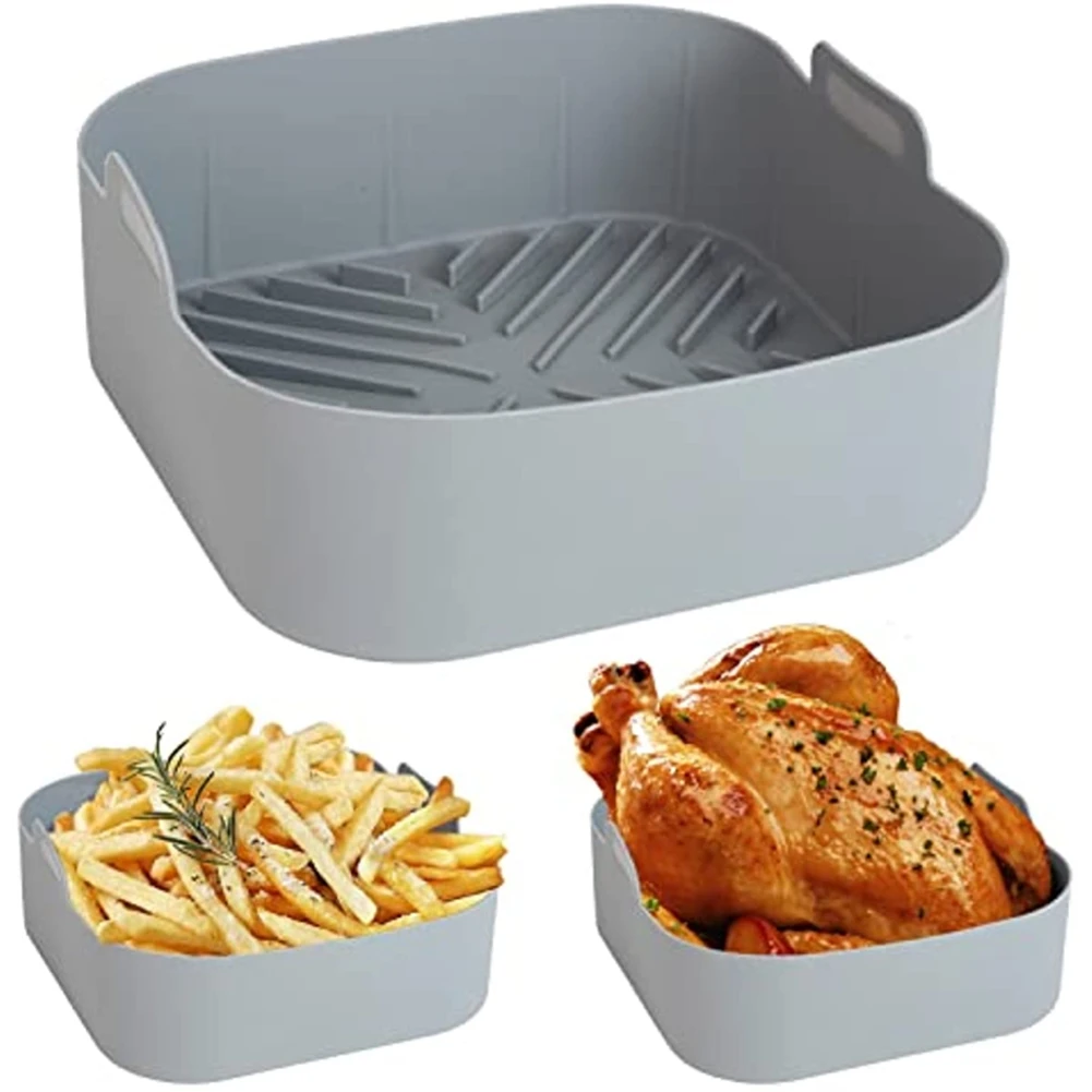 Reusable Airfryer Silicone Basket Oven Baking Tray Fried Pizza Chicken Basket Easy To Clean Air Fryer Liner Grey images - 6