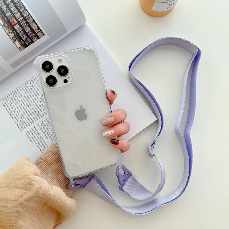 Transparent Shockproof Crossbody Phone Case with Shoulder Strap and Lanyard