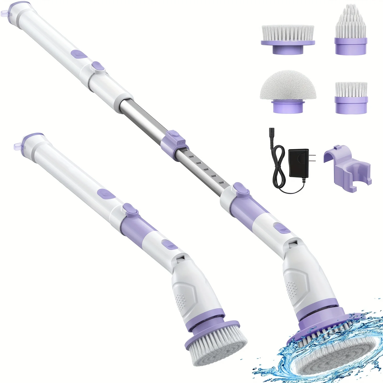 

1set, Spin Scrubber, Shower Cleaning Brush With 4 Replaceable Brush Heads And Adjustable Extension Arm, Cordless Household Cle