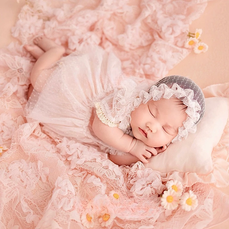 

Newborn Baby Girl Photography Props Pink Outfit Dress with Hat Backdrop Floral Set Fotografia Photoshoot Studio Shoot Photo Prop