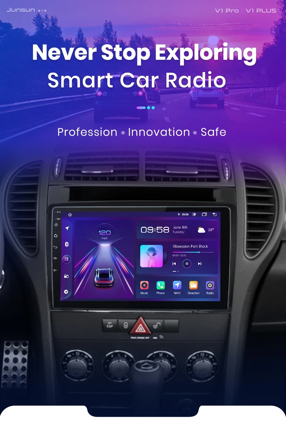 Junsun AI 4G LTE Kabelloses CarPlay Android Auto Autoradio für Mercedes Benz SLK-Klasse R171 2004 2005 2006 2007 2008 2009 2010 2011 SLK200 SLK280 SLK300 GPS Navi BT DSP RDS FM Plug & Play – Detail 4