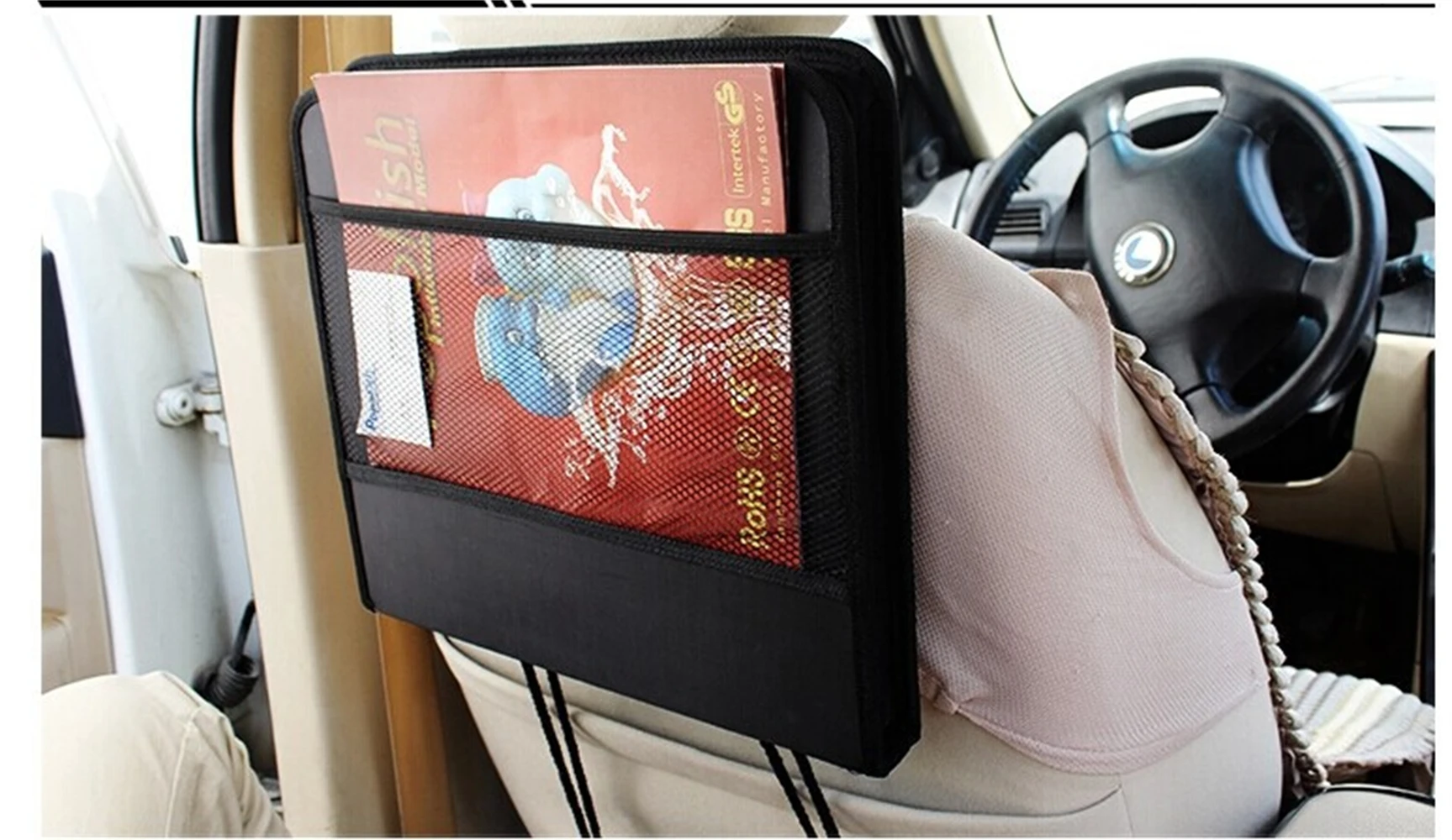 Borsa Universale per Auto in Tessuto Oxford, Scrivania Pieghevole per Computer, Borsa Portaoggetti per Sedile Posteriore Auto - immagine 3