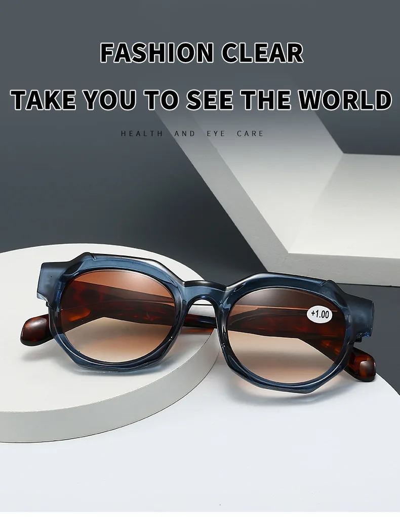SO&EI Mode Polygon Quadratische Lesebrille Frauen Mode Tee Gradienten Männer Sonnenbrille – Detail 5