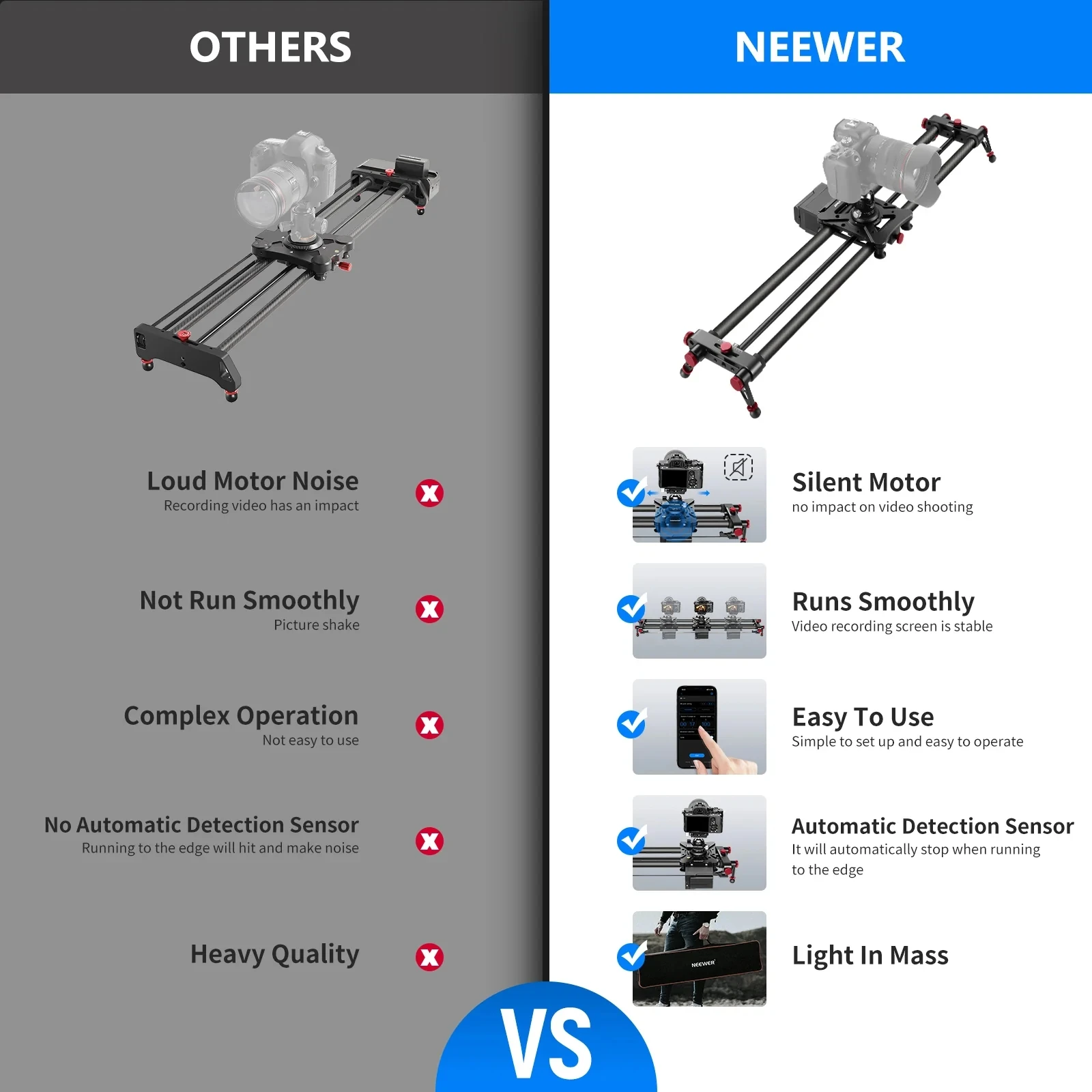 NEEWER ER1 Motorized Carbon Fiber Camera Slider Designed for videographers who want smooth and controlled camera motion