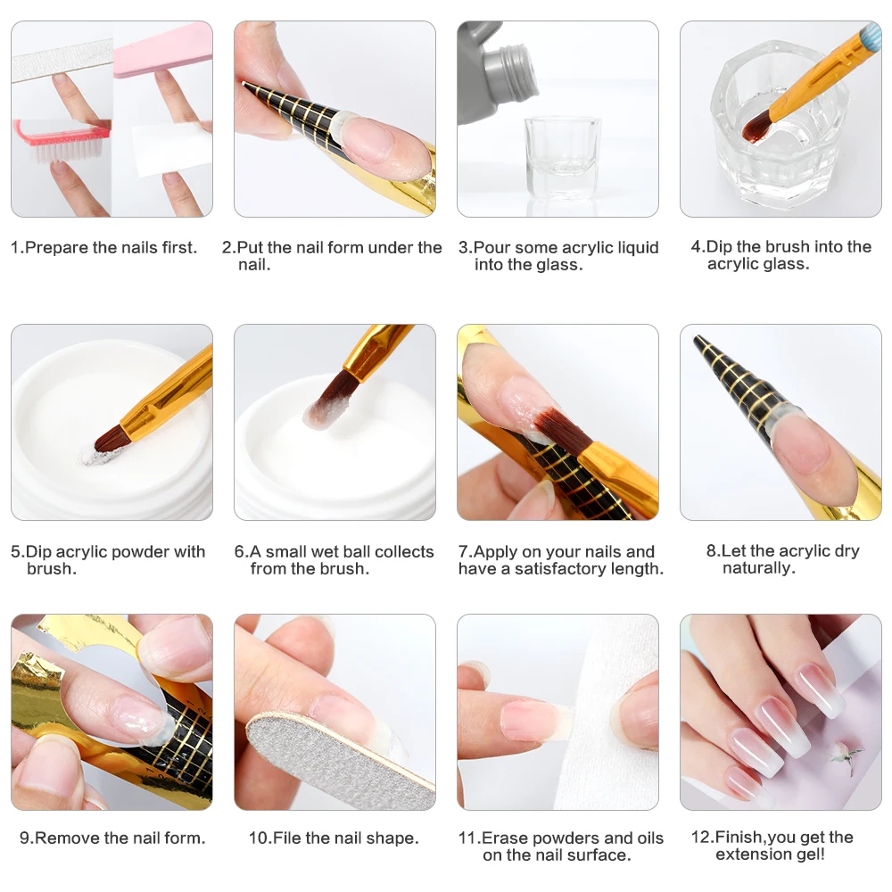 Full Acrylic Nail Kit Acrylic Powder Liquid Manicure Nail Accessories Glitter Powder Nail Decoration Drill Nail Tool Starter Kit 6