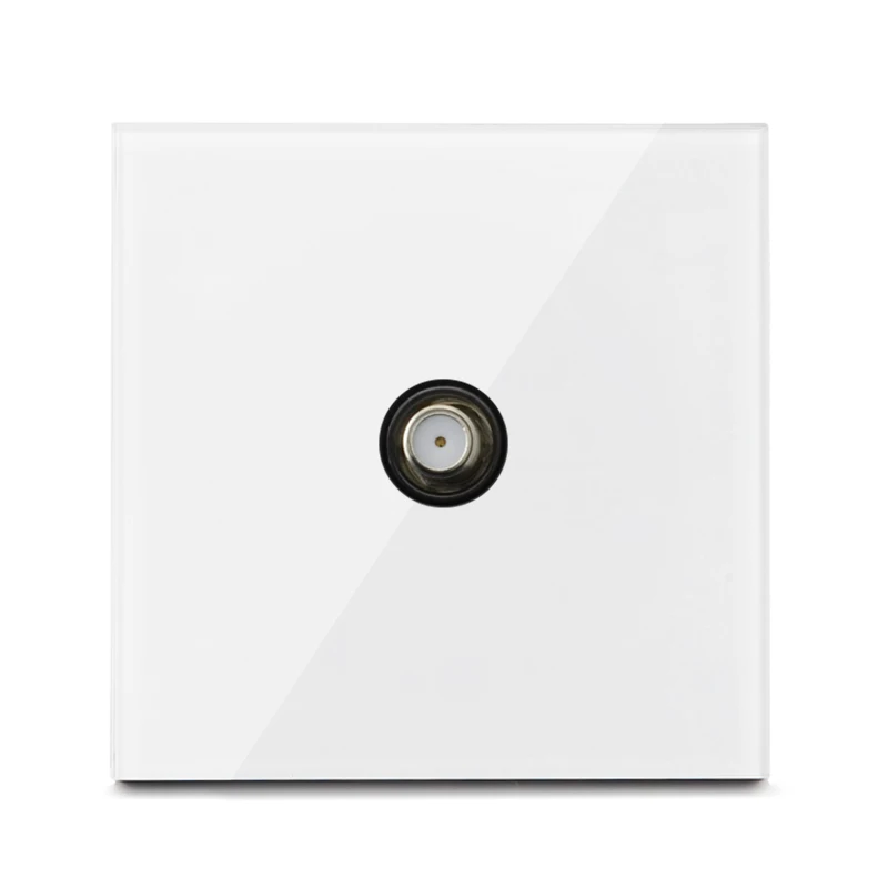 Rewnssin Light Switches and Sockets All Series Glass White Modern Style Random Click Push Button ON OFF EU Outlet Cat5e Socket double light switch Wall Switches