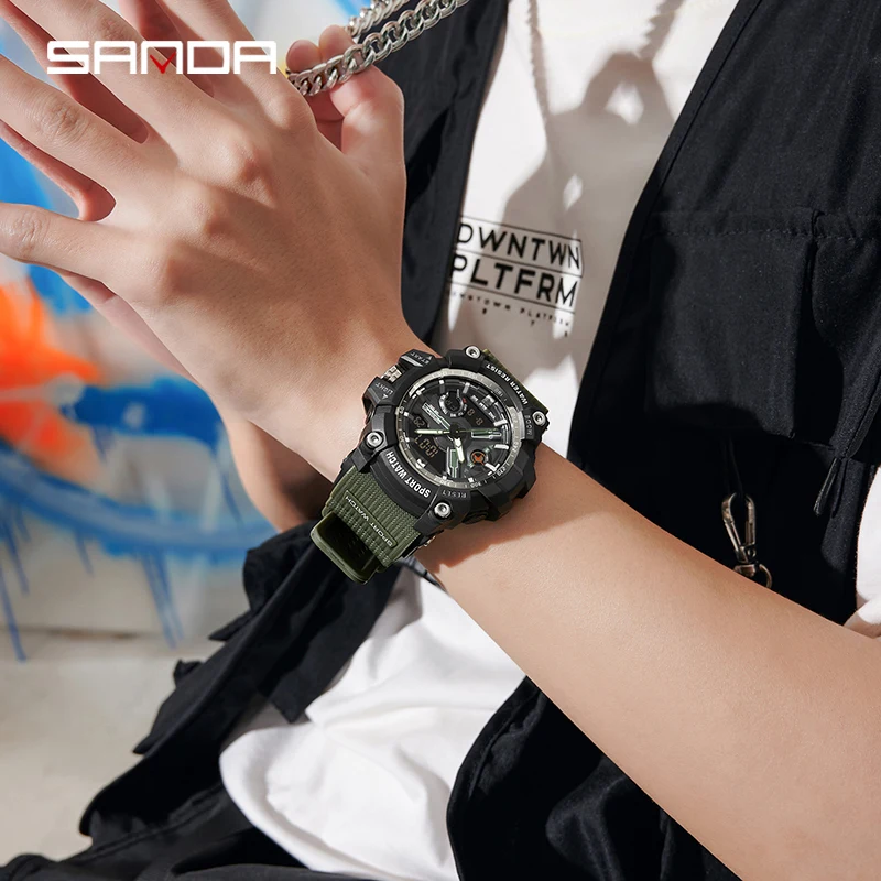 SANDA Digital Mens Military Watch 50M Waterproof Watch Dual Display Quartz Sports Watch For Men Luminous Relogio Masculino 3179