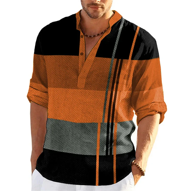 Camicia Uomo In Lino E Cotone - Maniche Lunghe, Bottoni, Colletto Rovesciato, Stile Casual Estivo