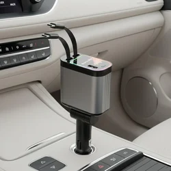 Fast Charging 4 - in - 1 Retractable Car Charger with Dual USB - C Ports (Black)