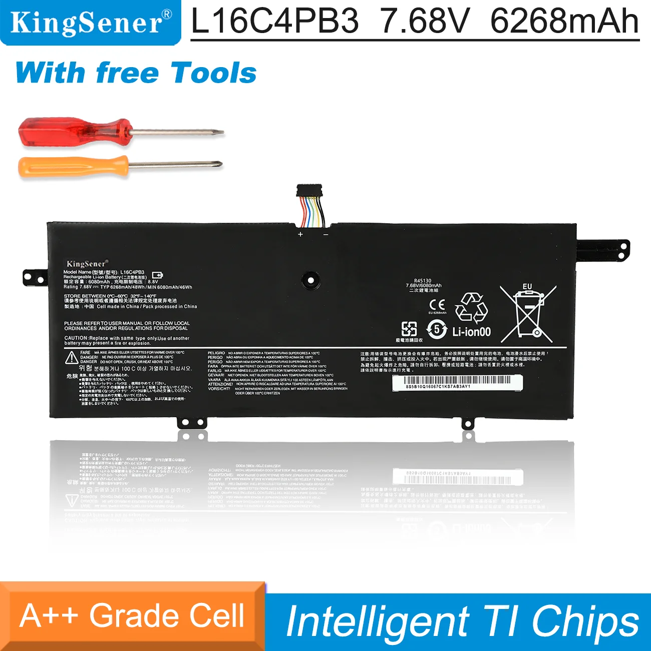 Kingsener-bateria do Portátil para Lenovo Ideapad L16c4pb3 720s13arr Série 720s-13ikb L16m4pb3 L16l4pb3 7.68v 268mah 48wh