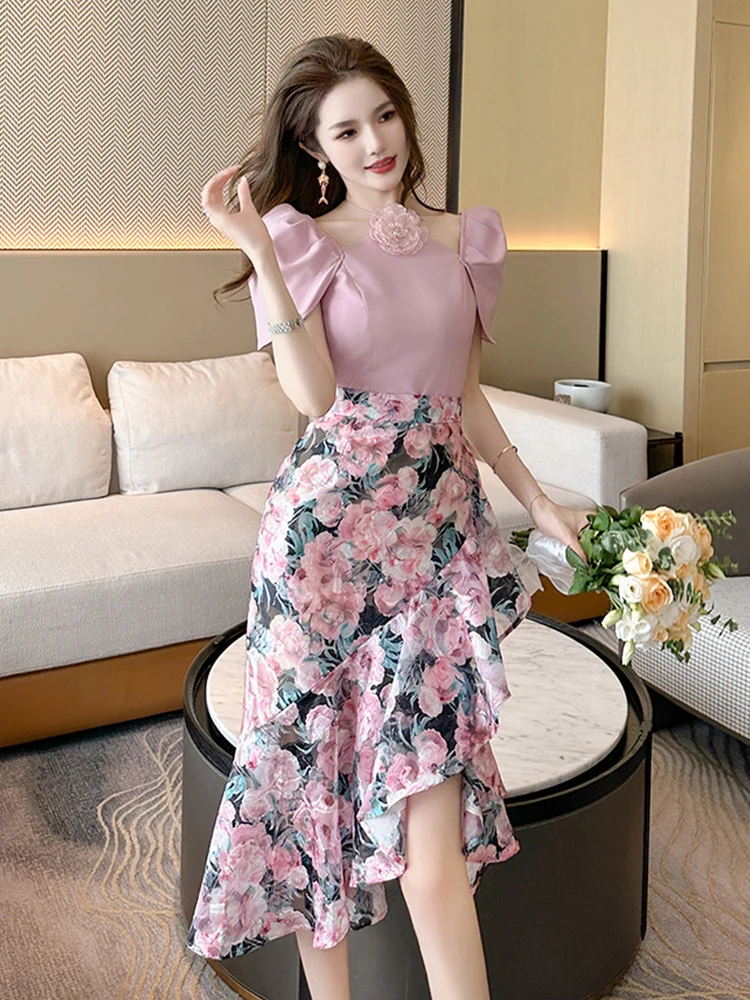 Fashion Summer Sexy Chic Piece Outfit Elegant Women Lady Puff