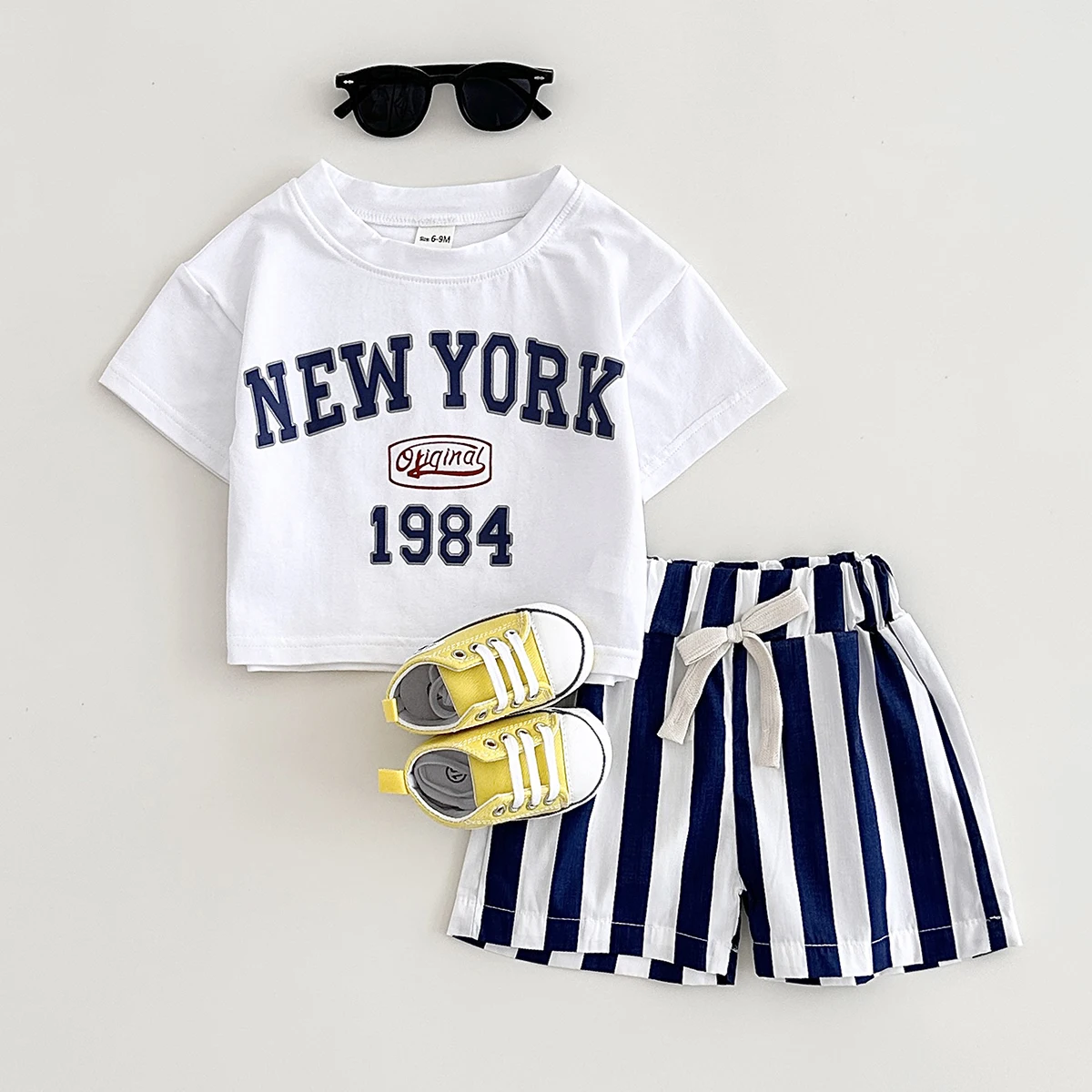 Infant Outfit Suit New York Print T-Shirt +Bars Shorts Newborn Baby Boys Clothing 2Pcs Summer Baby Clothes Infant Set 0-3Y