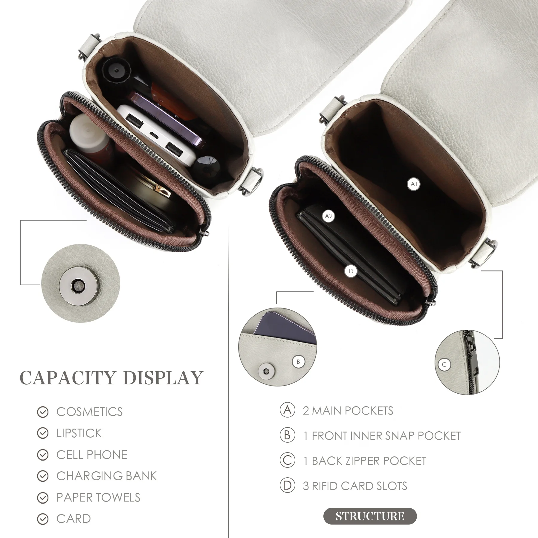 Mini Crossbody Bag Portable Mobile Phone Bag Multi-pocket Card Slot Fashion Function Adjustable Shoulder Strap