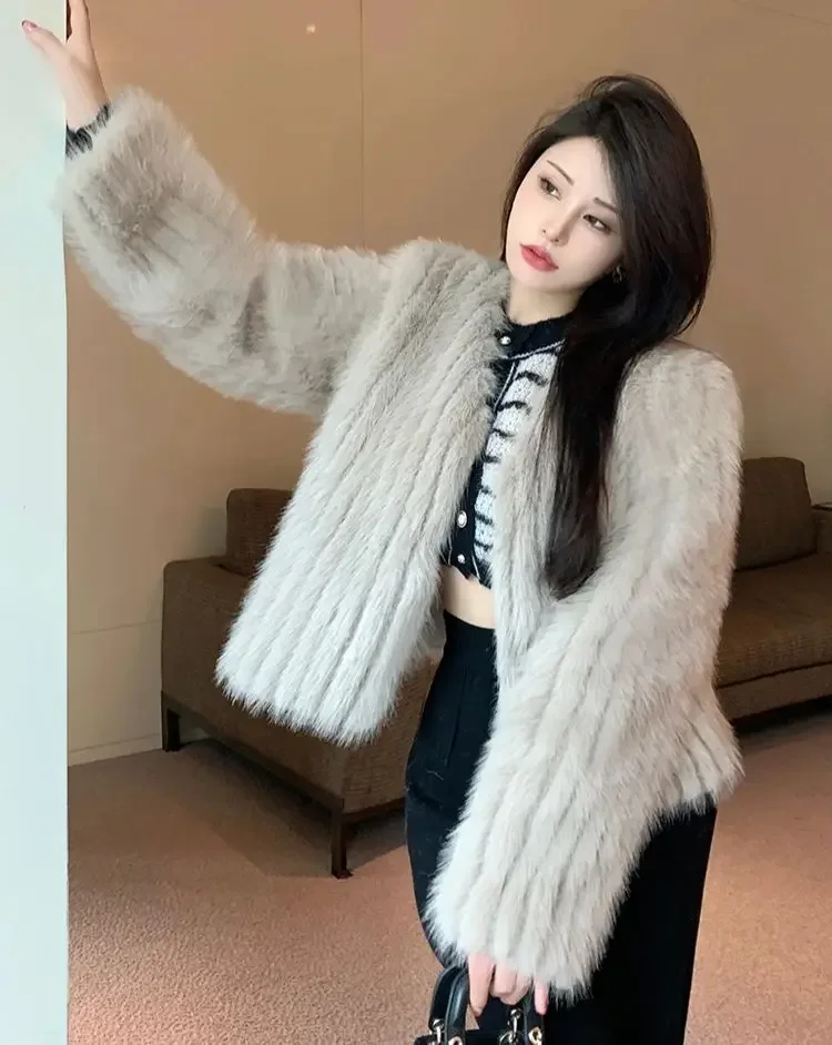 FANIECES manteau femme hiver Winter Elegant Faux Fur Coat Cardigan Outercoat Luxury Fluffy Fur Outwear Leather Hairy Jacket шуба